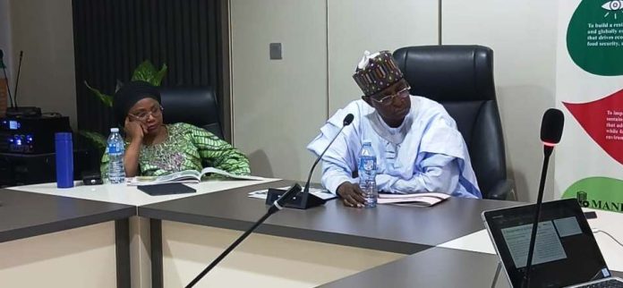 The Honorable Minister Federal Ministry of Livestock Development , Idi Mukhtar Maiha and the Permanent Secretary, Dr.Mrs Chinyere Ijeoma Akujobi during the Presentation of the Radio Frequency Identification R(FID) in Abuja.