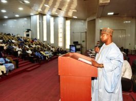 The Honorable Minister Federal Ministry of Livestock Development, Idi Mukhtar Maiha, giving his key note address at the Strategic Engagement Forum in Abuja today, 28th April, 2026.