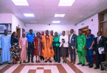 The representative of the Secretary to the Government of the Federation and Permanent Secretary, (GSO), Dr. Ibrahim Abubakar Kana mni, (7th left) in a group photograph with the members of the Inter-Ministerial Committee on the Proliferation and Rationalization of Security and Paramilitary Agencies during the inauguration ceremony on Wednesday 22nd April, 2025 in Abuja.
