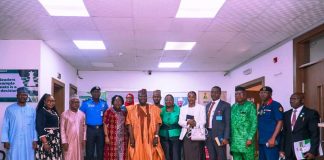 The representative of the Secretary to the Government of the Federation and Permanent Secretary, (GSO), Dr. Ibrahim Abubakar Kana mni, (7th left) in a group photograph with the members of the Inter-Ministerial Committee on the Proliferation and Rationalization of Security and Paramilitary Agencies during the inauguration ceremony on Wednesday 22nd April, 2025 in Abuja.
