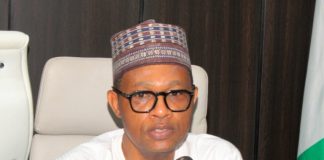 The representative of the Honourable Minister of Humanitarian Affairs and Poverty Reduction. The permanent secretary, Mr Olubunmi Olusanya while inaugurating the Grant implementation team for the World Bank Grant Facility in the office.