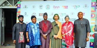 L–R: Executive Director, Katsina State History and Culture Bureau, Dr Kabir Ali Masanawa; Commissioner for Arts and Culture, Ekiti State/Chairman, Forum of Commissioners, Prof. Rasaki Ojo-Bakare; Director-General, Nigerian Tourism Development Authority, Mr Ola Awakan; Minister of Art, Culture, Tourism and Creative Economy, Barr. Hannatu Musa Musawa; Commissioner for Culture and Tourism, Kano State, Hon. Aisha Lawan Saji; and Commissioner for Arts, Culture and Creative Economy, Abia State, Hon. Matthew C. Ekweribe, at the finale of the National Hospitality and Tourism Stakeholders Forum in Abuja on Wednesday, 1, April 2026.