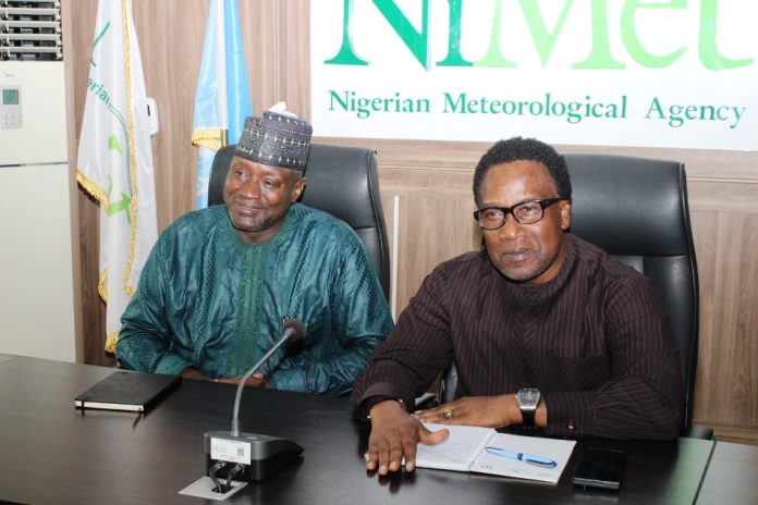 L-R: Permanent Secretary, Federal Ministry of Aviation and Aerospace Development; Mahmud Adam Kambari, FCNA, FICA and Director General, Nigeria Meteorological Agency; Prof. Charles Anosike during the Familiarization tour to the Agency Headquarter in Abuja.