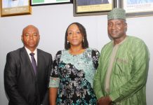 L-R: Director, Human Resource Management; Mr. Ejike Osibe; Managing Director/Chief Executive Officer Stransform Limited; Dr. Offiong Archibong and the Permanent Secretary, Federal Ministry of Aviation and Aerospace Development; Mahmud Adam Kambari FCNA FICA during the PASGA Close-Out Meeting.