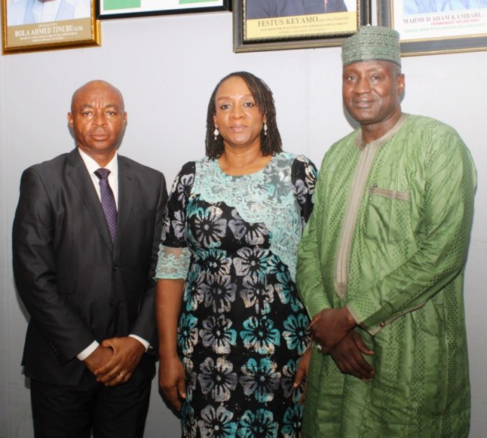 L-R: Director, Human Resource Management; Mr. Ejike Osibe; Managing Director/Chief Executive Officer Stransform Limited; Dr. Offiong Archibong and the Permanent Secretary, Federal Ministry of Aviation and Aerospace Development; Mahmud Adam Kambari FCNA FICA during the PASGA Close-Out Meeting.