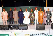 5th from Right - Left- Permanent Secretary, Ministry Of Regional Development, Dr. Ada Ogbe, Honourable Minister Of Regional Development, Engr. Abubakar Momoh and the Deputy Governor Of Edo State, Rt.Hon. Dennis Idahosa In A Group Photograph with some Development Commissions Chairmen during the Retreat in Benin City.