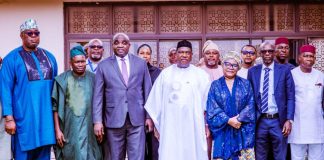 (Center) Secretary to the Government of the Federation (SGF) Sen. George Akume, fnim, CON in a group photograph with members of the Technical Committee on the proposed integrated gas, power, and high-speed rail project during the inauguration of the Committee, on Thursday, 9th April, 2026 in Abuja.
