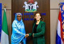 The Permanent Secretary, Federal Ministry of Marine and Blue Economy, FMMBE, Mrs. Fatima Sugra Tabi’a Mahmood (left) with Head, Dutch Public Finance, Invest International, Ms. Fenna Zoe Howkamp.