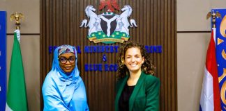 The Permanent Secretary, Federal Ministry of Marine and Blue Economy, FMMBE, Mrs. Fatima Sugra Tabi’a Mahmood (left) with Head, Dutch Public Finance, Invest International, Ms. Fenna Zoe Howkamp.