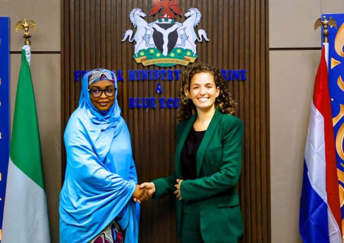 The Permanent Secretary, Federal Ministry of Marine and Blue Economy, FMMBE, Mrs. Fatima Sugra Tabi’a Mahmood (left) with Head, Dutch Public Finance, Invest International, Ms. Fenna Zoe Howkamp.