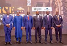 From left; Mr. Harry Kimtai Principal Secretary, Minning, Republic of Kenya, Dr. Dele Alake, Minister of Solid Minerals Development, Nigeria. H.E. Dr. William Samoei Ruto, President of The Republic of Kenya and Commander in-Chief of the Defence Forces, Hon. Hassan Ali Joho, Cabinet Secretary, Ministry of Minning, Blue Economy and Maritime Affairs, Republic of Kenya walking into the venue of the Kenyan Minning Investment Conference and Exhibition in Nairobi.