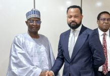 The Honourable Minister Federal Ministry of Livestock Development, Idi Mukhtar Maiha in a handshake with the Vice President of the Nigerian Sovereign Investment Authorithy, Mr Iruansi itoandon .
