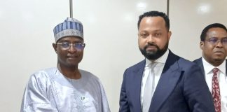 The Honourable Minister Federal Ministry of Livestock Development, Idi Mukhtar Maiha in a handshake with the Vice President of the Nigerian Sovereign Investment Authorithy, Mr Iruansi itoandon .