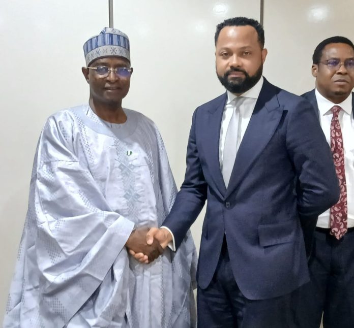 The Honourable Minister Federal Ministry of Livestock Development, Idi Mukhtar Maiha in a handshake with the Vice President of the Nigerian Sovereign Investment Authorithy, Mr Iruansi itoandon .