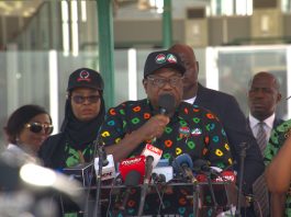 Representative of the President, Commander-In-Chief of the Armed Forces, Federal Republic of Nigeria and the Secretary to the Government of the Federation, Sen. George Akume CON delivering the May Day Address at Eagle Square, Abuja.