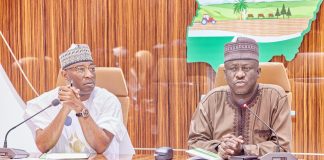 Left: Dr. Abdulmumini Aminu-Zaria, Executive Director, Nigeria Integrated Water Resources Management Commission (NIWRMC). Right: Abdulhamid Umar, National Project Coordinator, ACReSAL. During a courtesy meeting at the ACReSAL National Office, Abuja.