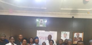 Front row: (L-R): Madam Favour Adams representative of Engender Health, Muriel Mafico, Resident Representative, UNFPA, Dr. Jibrin Kasim, representative of Country Representative WHO, Dr. Imaobong Umah, Director, Nursing Division, Dr. Abisola S. Adegoke, representing Coordinating Minister of Health and Social Welfare Professor Muhammad Ali Pate, Dr. Okpako Okpikpi, representing Permanent Secretary, Daju Kachollom, Dr. Alhasan Ndagi, Registrar/CEO, Nursing and Midwifery Council of Nigeria, and Dame Francisca, Director, Regulatory bodies