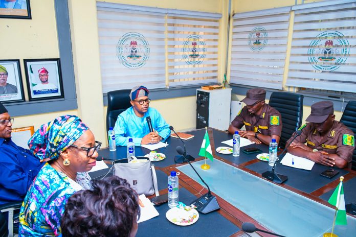 Insert, the Permanent Secretary, federal ministry of Humanitarian and Poverty Reduction Mr Olubunmi Olusanya addressing the members shortly before the inauguration at the conference room yesterday.