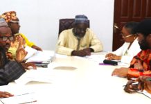 The Permanent Secretary FMACTCE, Abdulkarim Ozi Ibrahim, with the Directors and Heads of Units today at the Departmental briefing, in Abuja.