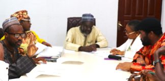 The Permanent Secretary FMACTCE, Abdulkarim Ozi Ibrahim, with the Directors and Heads of Units today at the Departmental briefing, in Abuja.