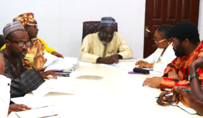 The Permanent Secretary FMACTCE, Abdulkarim Ozi Ibrahim, with the Directors and Heads of Units today at the Departmental briefing, in Abuja.