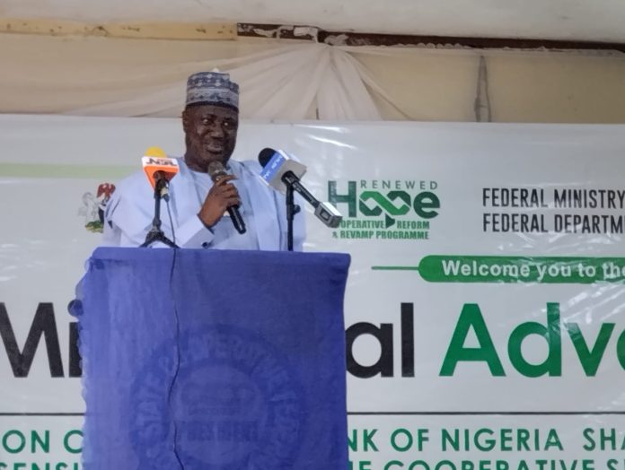The Minister of State for Agriculture and Food Security, Sen Dr Aliyu Sabi Abdullahi and other stakeholders during the flag-off of the Ministerial Advocacy Tour on Cooperative Bank of Nigeria Share Capital Mobilization and Sensitization, and the Cooperative Digitization Drive held in Lagos State