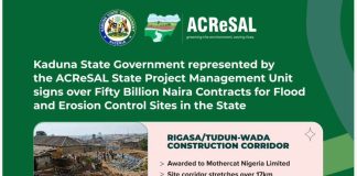 KDSG And ACReSAL Represented State Project Management Unit Signs Contracts Over N50BN For Major Flood And Gully Control Projects