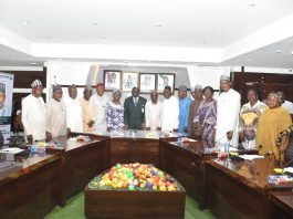 The Representative of the Minister of State for Agriculture and Food Security/ Permanent Secretary in the Ministry, Dr Marcus Olaniyi Ogunbiyi (C) and Members of the Ministerial Technical Committee on RH- CRRP.