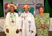 The Honorable Minister Federal Ministry of Livestock Development Idi Mukhtar Maiha in a group photograph with the Permanent Secretary Dr. Mrs Chinyere Ijeoma Akujobi and the Miyeitti Allah's National President, Alhaji Abubakar Sulieman