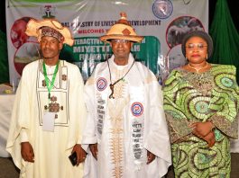 The Honorable Minister Federal Ministry of Livestock Development Idi Mukhtar Maiha in a group photograph with the Permanent Secretary Dr. Mrs Chinyere Ijeoma Akujobi and the Miyeitti Allah's National President, Alhaji Abubakar Sulieman