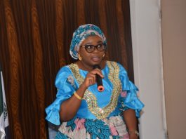 The Ag. National Coordinator/CEO of the SERVICOM Office, Mrs. Helen Lawal presenting her Key Note Address during the Inauguration.