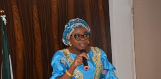 The Ag. National Coordinator/CEO of the SERVICOM Office, Mrs. Helen Lawal presenting her Key Note Address during the Inauguration.