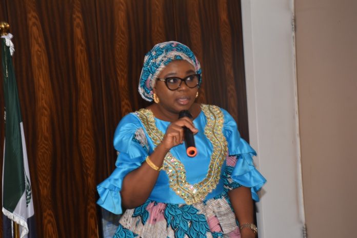 The Ag. National Coordinator/CEO of the SERVICOM Office, Mrs. Helen Lawal presenting her Key Note Address during the Inauguration.