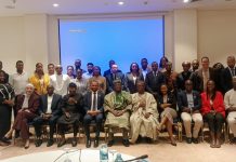 ( 5th left - sitting) The Permanent Secretary (GSO) DR. Ibrahim Abubakar Kana mni flanked by Managing Director/ Chief Executive Officer of Galaxy Backbone Prof. Ibrahim Adeyanju (5th right - sitting) in a group photograph with the participants from other African countries during high-level continent engagement that took place in Abuja.