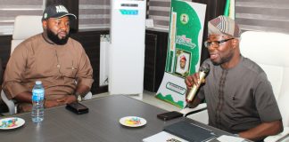 Right: The Honourable Minister of Humanitarian Affairs and Poverty Reduction. Dr. Bernard M. Doro addressing the leadership team of the National Association of Nigerian Students (NANS) besides him is the President, of the NANS, Comrade Olushola Oladoja, when the executive of NANS paid him a courtesy visit in his office.