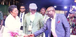 The Honourable Minister of Interior, Olubunmi Tunji-Ojo exchanging handshakes with the Head of the Civil Service of the Federation, Mrs Didi Esther Walson-Jack