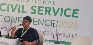 The permanent secretary, federal ministry of Humanitarian Affairs and Poverty Reduction. Mr Olubunmi Olusanya answered questions during the discussion on the second day of the international Civil Service Conference taking place at the eagle square in Abuja.