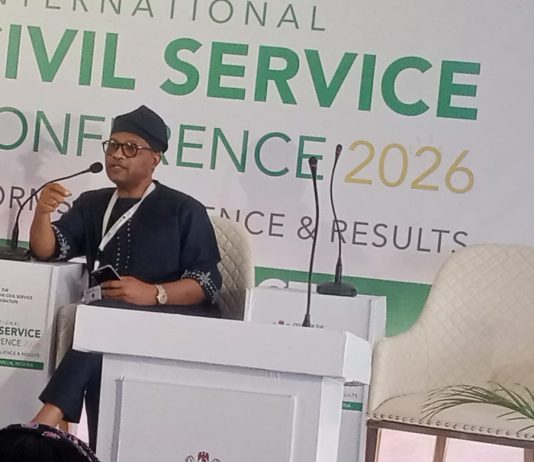 The permanent secretary, federal ministry of Humanitarian Affairs and Poverty Reduction. Mr Olubunmi Olusanya answered questions during the discussion on the second day of the international Civil Service Conference taking place at the eagle square in Abuja.