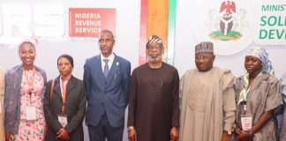 L-R: Special Assistant to Minister of Sold Minerals Development Amira Waziri, Executive Director, Large Tax Group, Amina Ado, Permanent Secretary, Ministry of Sold Minerals Development, Permanent Secretary, Ministry of Solid Minerals Development, Faruk Yusuf Yabo , Minister of Solid Minerals Development, Dr. Dele Alake; Executive Director, Finance and Corporate Services Nigeria Revenue Service, Alhaji Lawal Abubakar and Group Director, Non-Tax Revenue, Hauwa Ibrahim during the NRS–MSMD Joint Stakeholder Sensitization (North Central) titled “From Resource to Revenue: Aligning Solid Minerals Operations with the 2025 Tax Reform Act,” organised by the Nigeria Revenue Service and the Federal Ministry of Solid Minerals Development in Abuja on May 20, 2026.