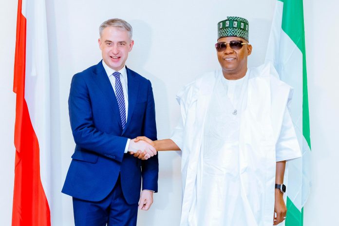 Vice President Kashim Shettima and Deputy Prime Minister of Poland and Minister of Digital Affairs, Mr Krzysztof Gawkowski during a courtesy visit to the Vice-President in Abuja on Thursday, 21-05-2026