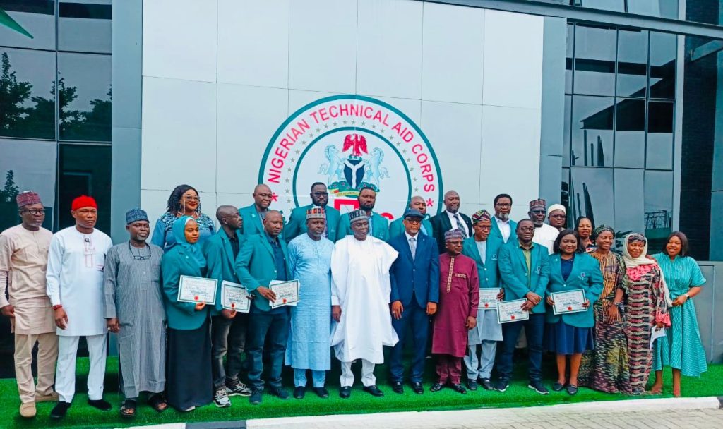 THE DIRECTOR-GENERAL, NIGERIAN TECHNICAL AID CORPS, RT. HON. YUSUF BUBA YAKUB(M), WITH THE DIRECTOR PROGRAMMES AMB. BELLO A. JAYE (R), DIRECTOR ADMIN; AMB. SAIDU D. MOHAMMED(L), WITH THE RESOURCE PERSON, AMB. OBED ALOKO(FR), THE 11 UGANDAN RETURNING VOLUNTEERS, AND NTAC MANAGEMENT STAFF DURING THE DEBRIEFING SESSION HELD AT THE NTAC COMPLEX, ABUJA.
 *MAY 25TH, 2026*