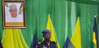 Left ; President, Federal Republic of Nigeria, Bola Ahmed Tinubu( GCFR) represented by the Honourable Minister of Police Affairs, Senator Ibrahim Gaidam (CON) at the Inauguration of the Board of Trustees of the Nigerian Police Trust Fund
