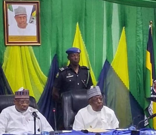 Left ; President, Federal Republic of Nigeria, Bola Ahmed Tinubu( GCFR) represented by the Honourable Minister of Police Affairs, Senator Ibrahim Gaidam (CON) at the Inauguration of the Board of Trustees of the Nigerian Police Trust Fund