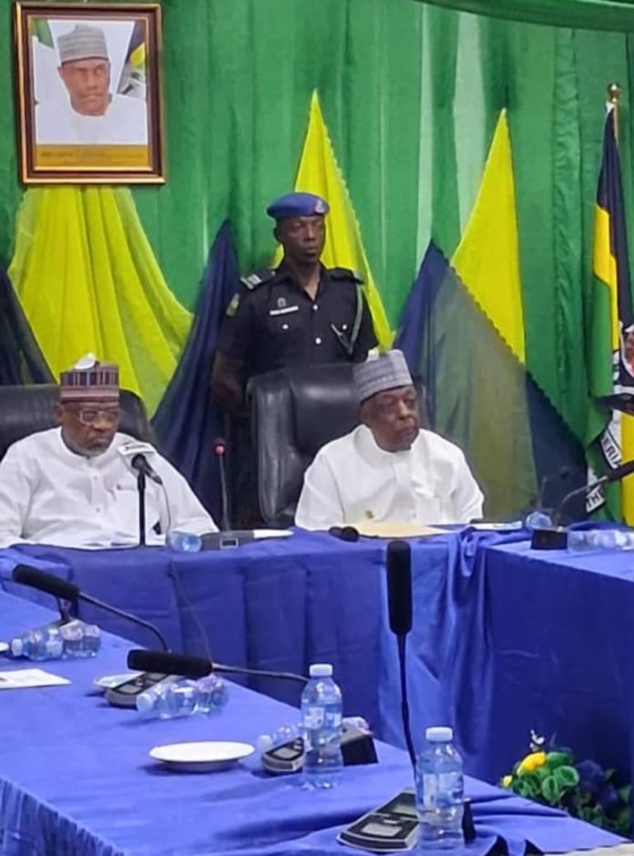 Left ; President, Federal Republic of Nigeria, Bola Ahmed Tinubu( GCFR) represented by the Honourable Minister of Police Affairs, Senator Ibrahim Gaidam (CON) at the Inauguration of the Board of Trustees of the Nigerian Police Trust Fund