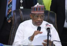 The Honourable Minister of Police Affairs Senator Dr. Ibrahim Gaidam during the Inauguration of the Governing Council of the Nigeria Police Academy. Wudil, Kano