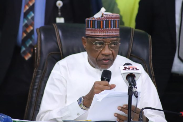 The Honourable Minister of Police Affairs Senator Dr. Ibrahim Gaidam during the Inauguration of the Governing Council of the Nigeria Police Academy. Wudil, Kano