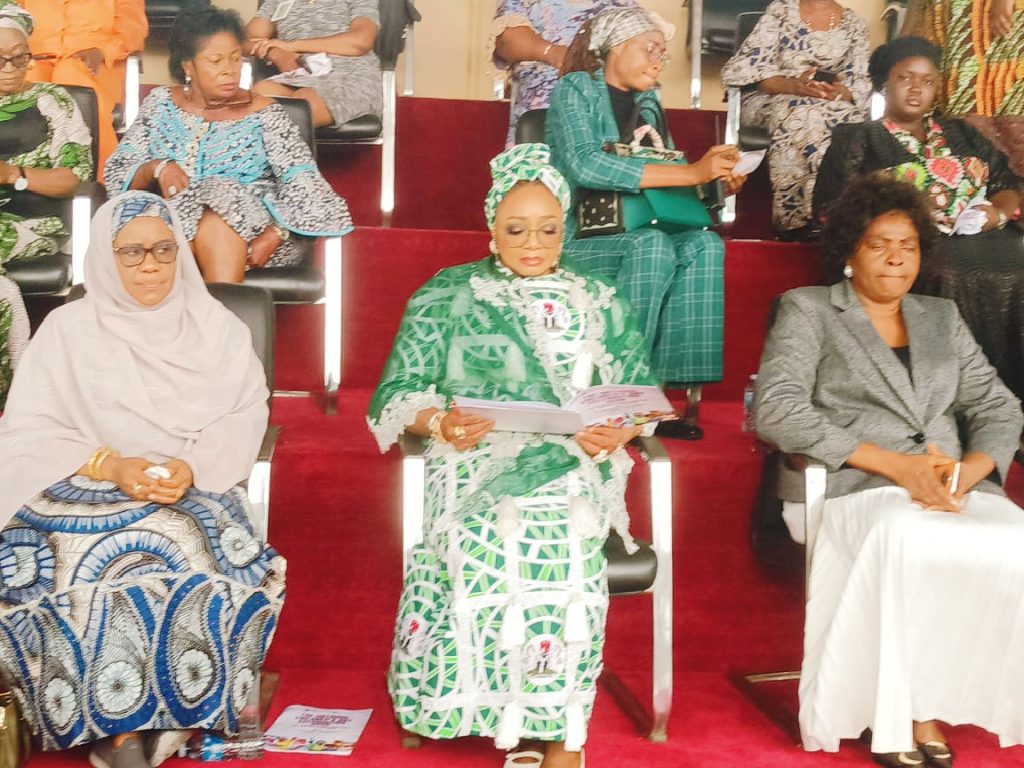 The Honourable Minister of Women Affairs and Social Development, Hajiya lmaan Suleiman-Ibrahim fsi (middle), the Permanent Secretary, Federal of Women Affairs and Social Development, Mrs.Esuabana Nko Asanye (1st right) and the presentation of the  Honourable of the Federal Capital Territory Administration,  Barrister Nyesom Wike, Hajiya Asmau Mukhtar, Esq, Permanent Secretary/Acting Mandate Secretary, Women Affairs Secretariat FCTA, (3rd Left,) during the event held at the Eagle Square, Abuja.