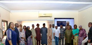 The Executive Director, NIWRMC, Dr. Abdulmumini Aminu Zaria (M), Management staff and stakeholders at the orientation meeting for the United Nations 2026 reporting on Sustainable Development Goal Indicator 6.5.1-degree of Integrated Water Resources Management (IWRM) implementation in Nigeria, in Abuja