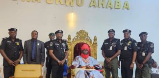Delta CP Yemi Oyeniyi psc, acipm, mnips, Standing By The Right Of The Asagba Joined By His Team In A Photograph With The Asagba In His Palace