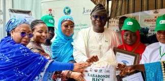 The Permanent Secretary,FMAFS, Dr Marcus Olaniyi Ogunbiyi (C) and the award winning processors during the award presentation